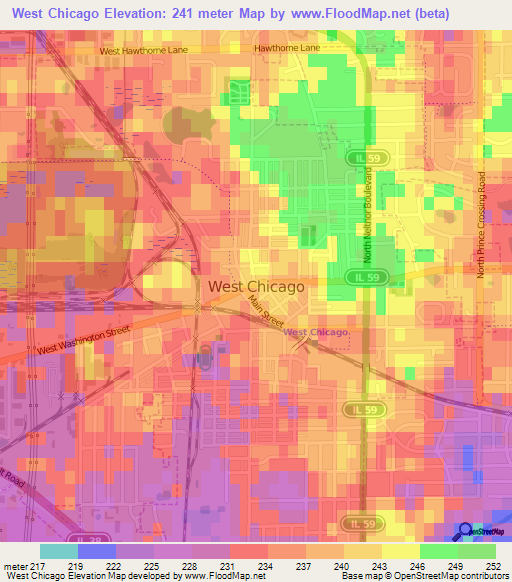 West Chicago,US Elevation Map