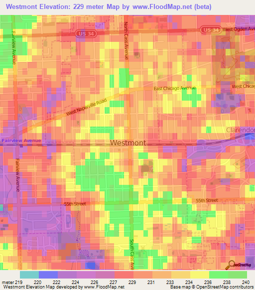 Westmont,US Elevation Map