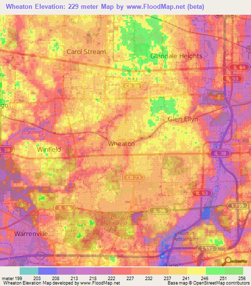 Wheaton,US Elevation Map