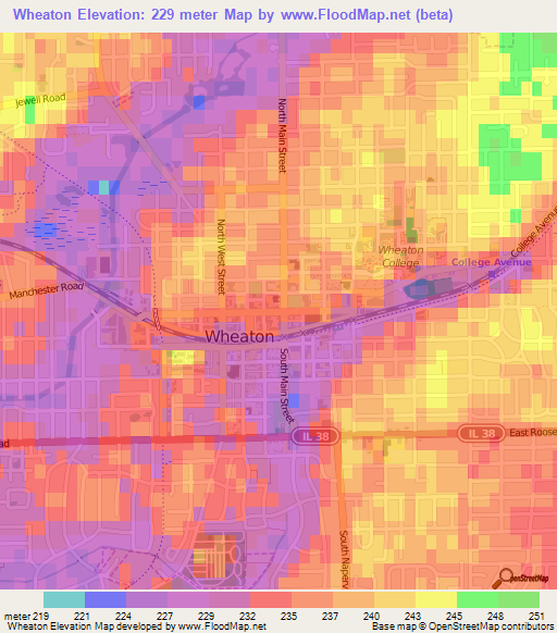 Wheaton,US Elevation Map