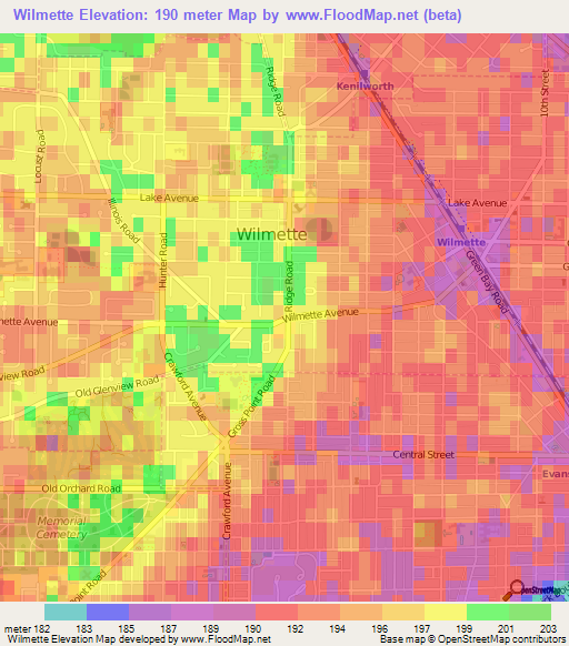 Wilmette,US Elevation Map