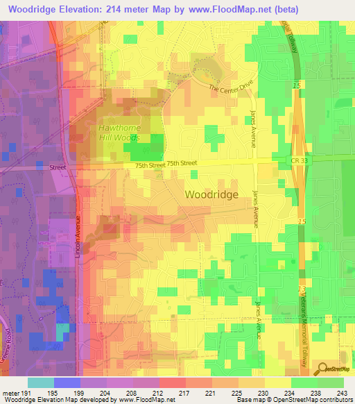 Woodridge,US Elevation Map