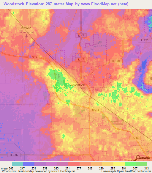 Woodstock,US Elevation Map