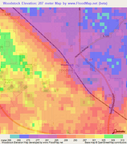 Woodstock,US Elevation Map