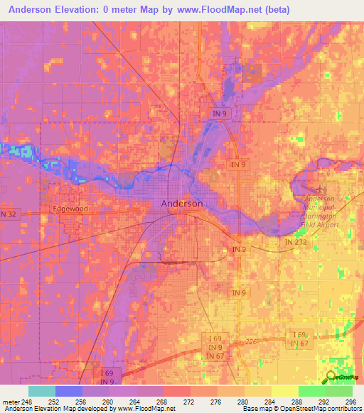 Anderson,US Elevation Map