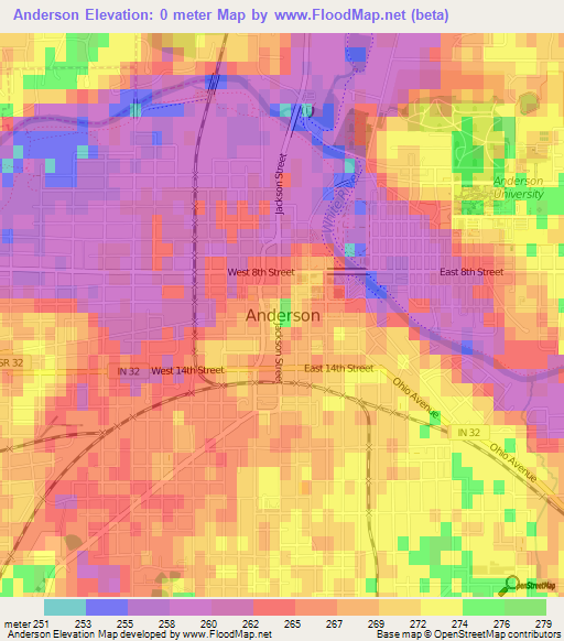 Anderson,US Elevation Map