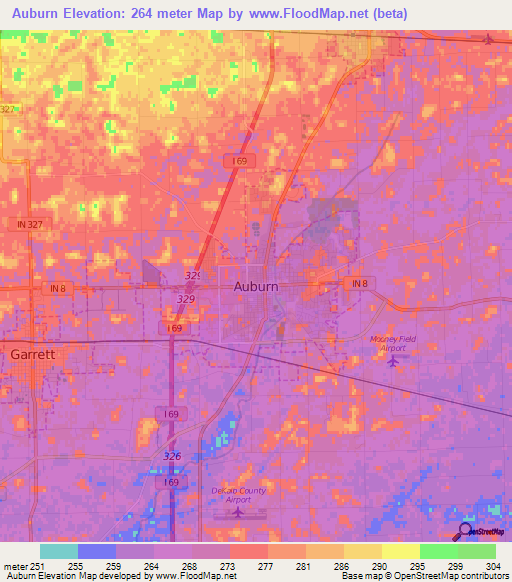 Auburn,US Elevation Map