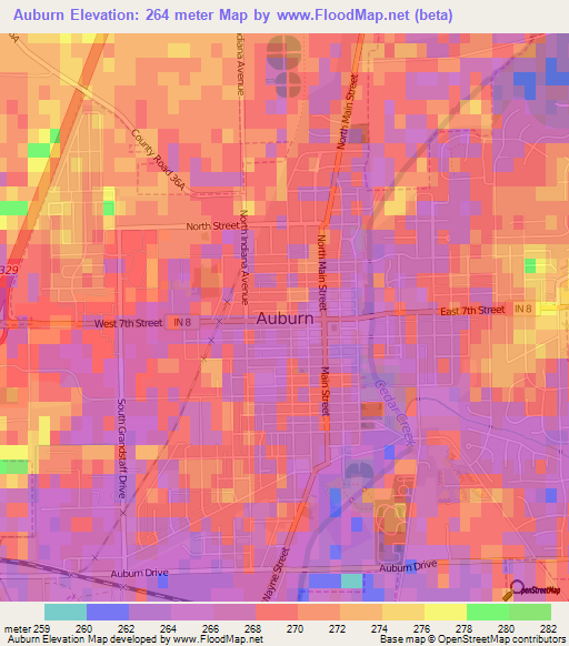 Auburn,US Elevation Map