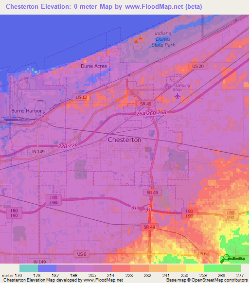 Chesterton,US Elevation Map