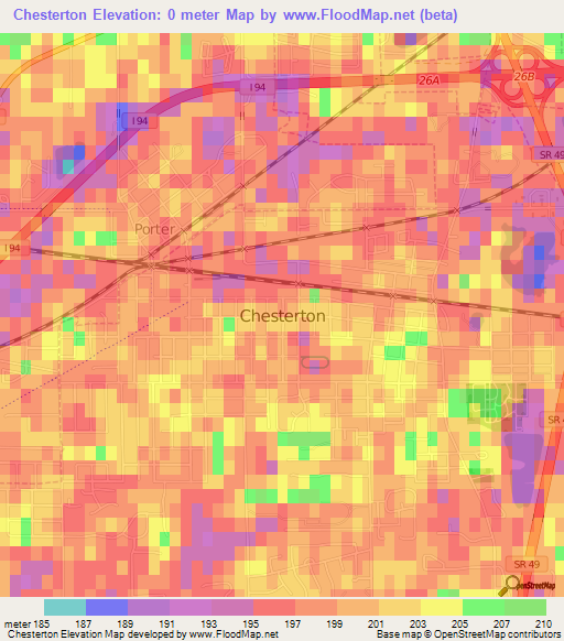 Chesterton,US Elevation Map