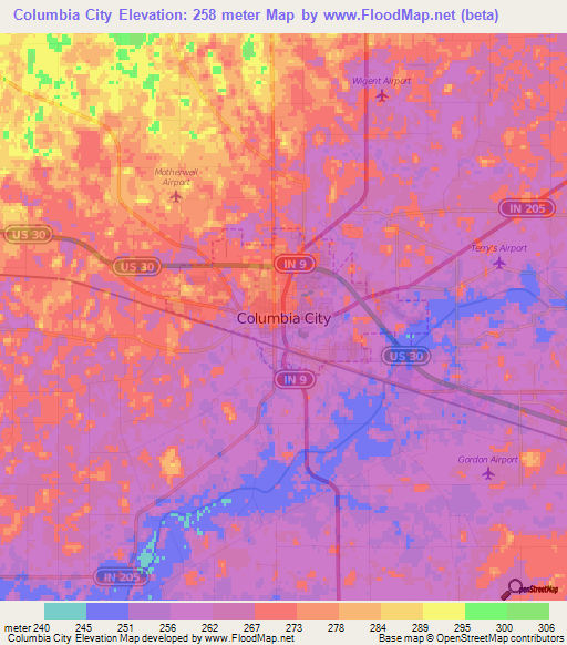 Columbia City,US Elevation Map