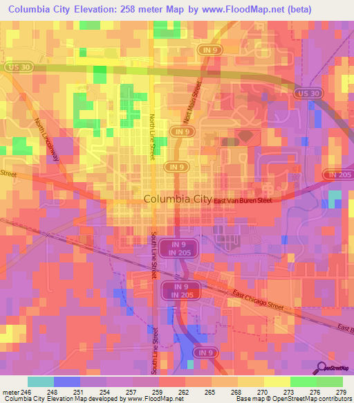 Columbia City,US Elevation Map