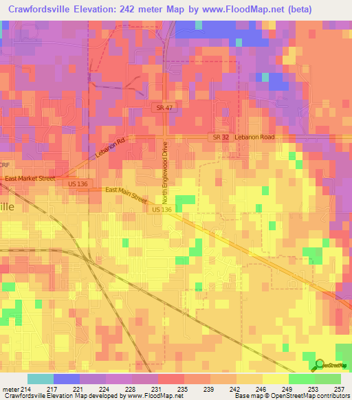 Crawfordsville,US Elevation Map