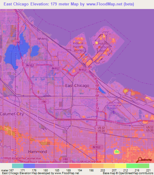 East Chicago,US Elevation Map