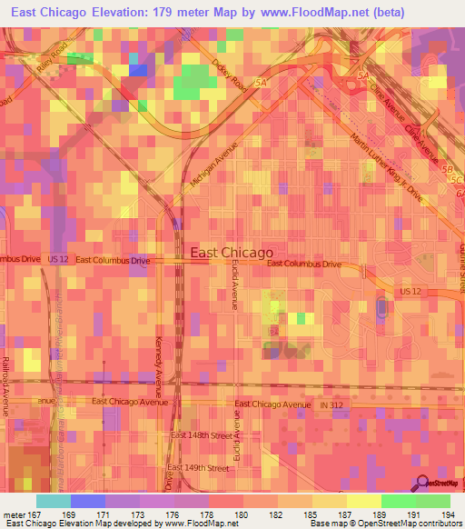 East Chicago,US Elevation Map