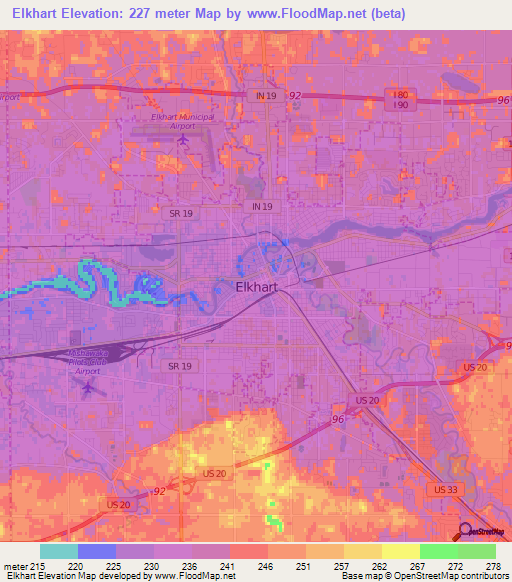 Elkhart,US Elevation Map