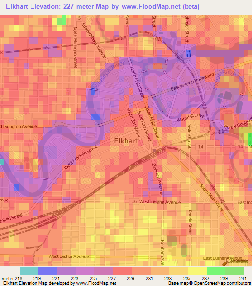 Elkhart,US Elevation Map