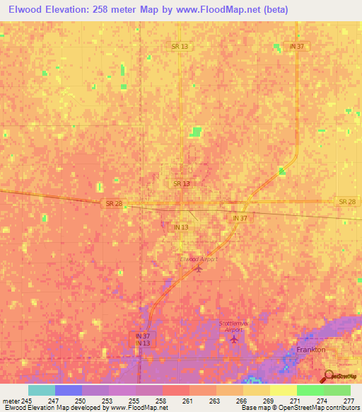 Elwood,US Elevation Map