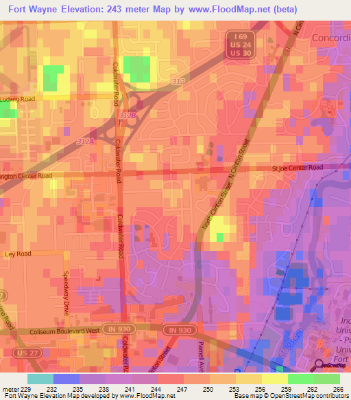 Fort Wayne,US Elevation Map