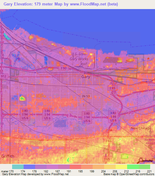 Gary,US Elevation Map