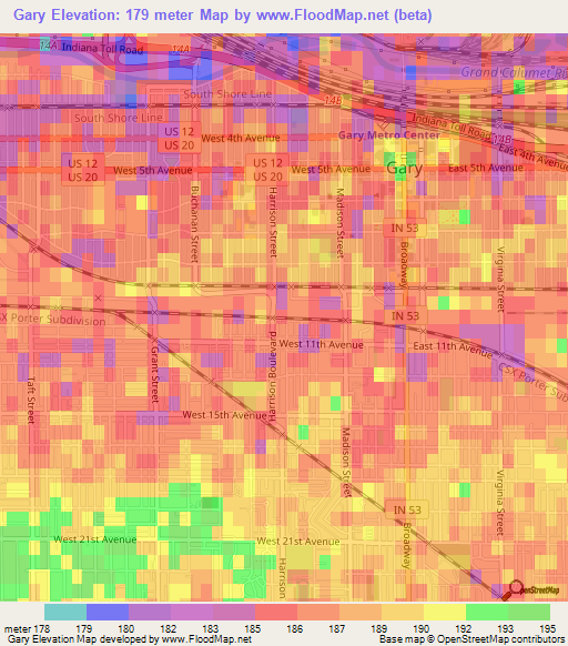 Gary,US Elevation Map