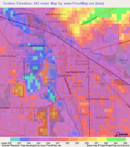 Goshen,US Elevation Map