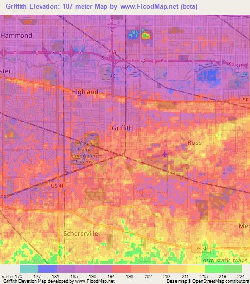 Griffith,US Elevation Map