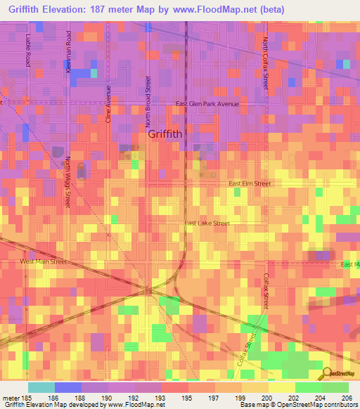 Griffith,US Elevation Map