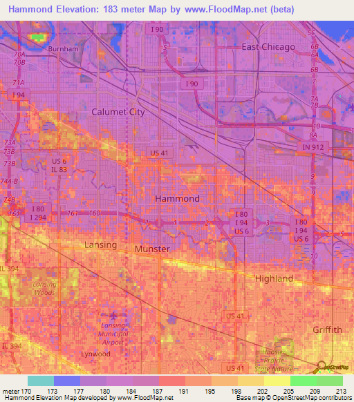 Hammond,US Elevation Map