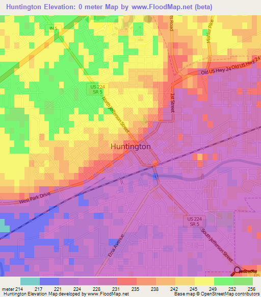 Huntington,US Elevation Map