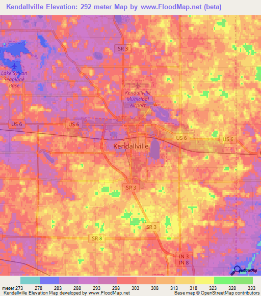 Kendallville,US Elevation Map