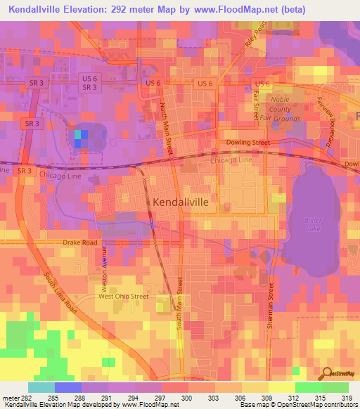 Kendallville,US Elevation Map