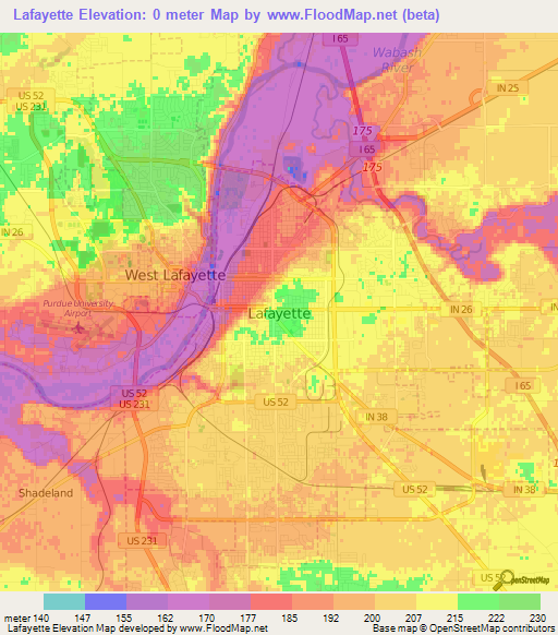 Lafayette,US Elevation Map