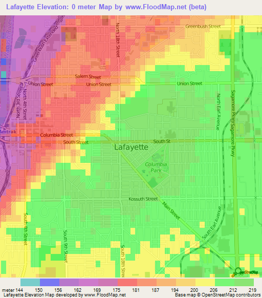 Lafayette,US Elevation Map