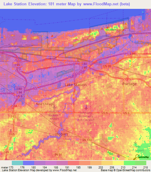 Lake Station,US Elevation Map