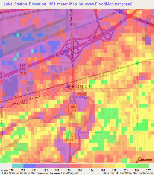 Lake Station,US Elevation Map