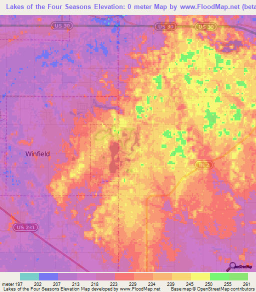 Lakes of the Four Seasons,US Elevation Map