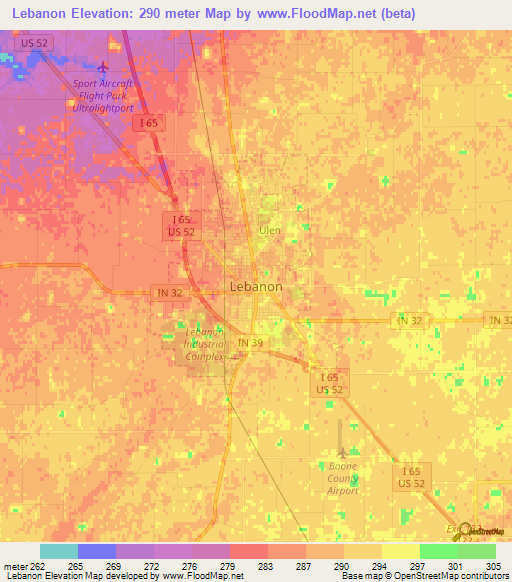 Lebanon,US Elevation Map