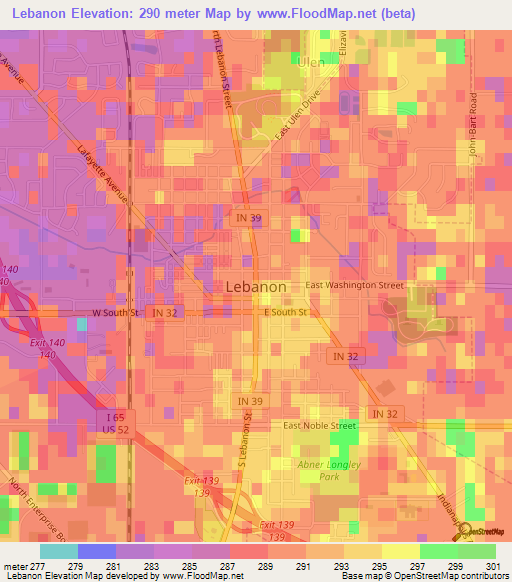 Lebanon,US Elevation Map