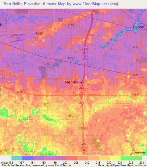 Merrillville,US Elevation Map