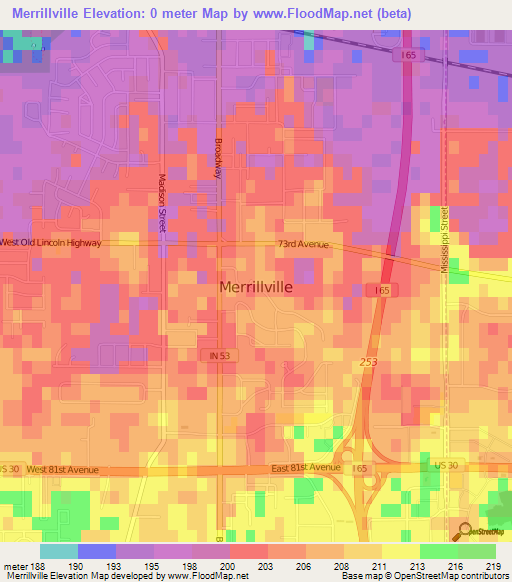 Merrillville,US Elevation Map