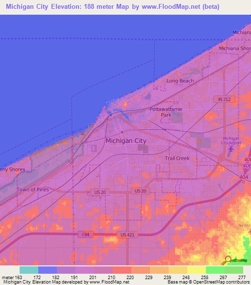 Michigan City,US Elevation Map