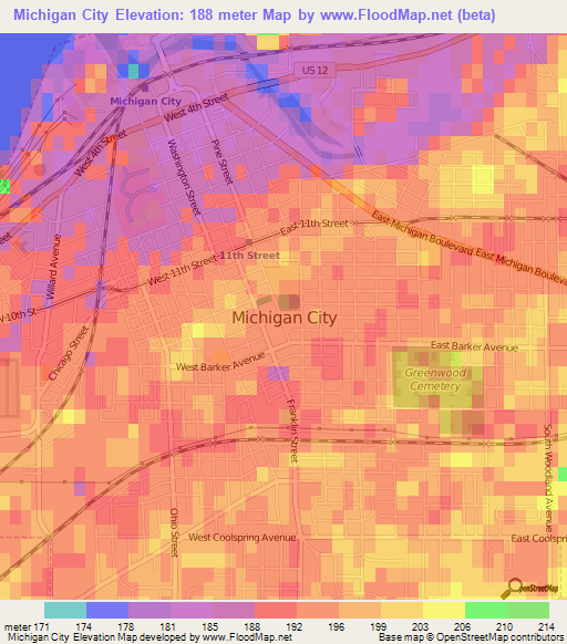 Michigan City,US Elevation Map