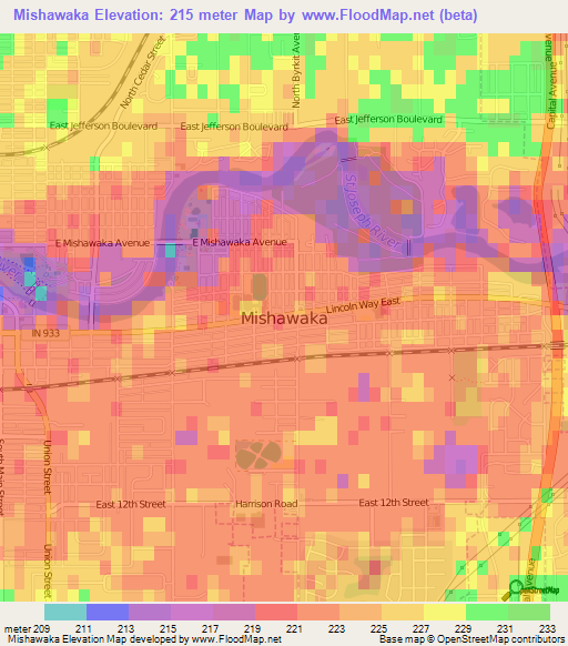 Mishawaka,US Elevation Map