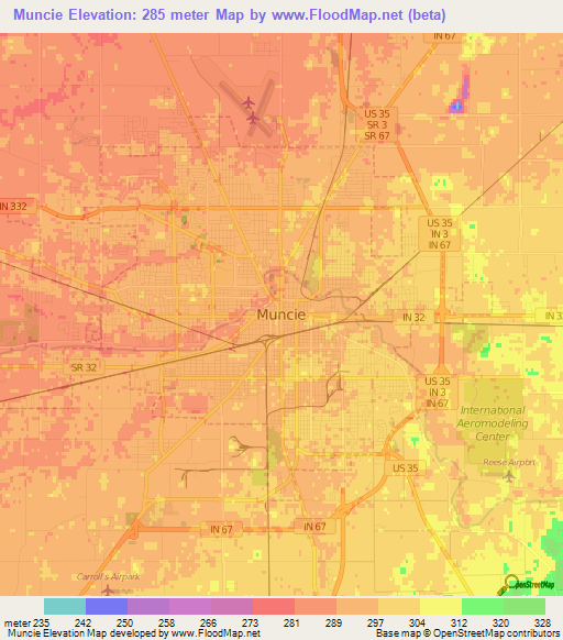 Muncie,US Elevation Map