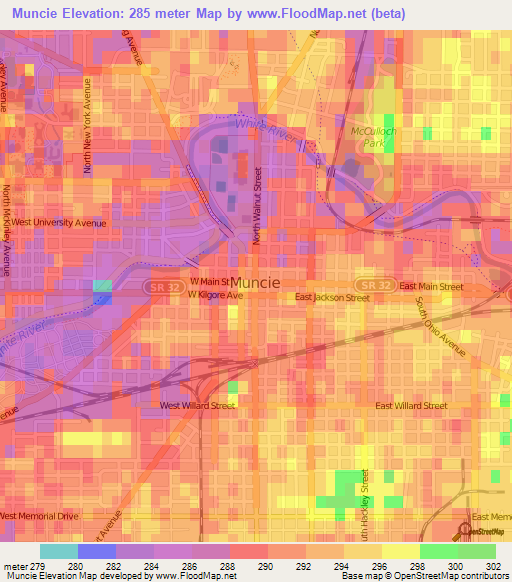 Muncie,US Elevation Map