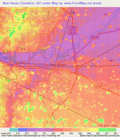 New Haven,US Elevation Map