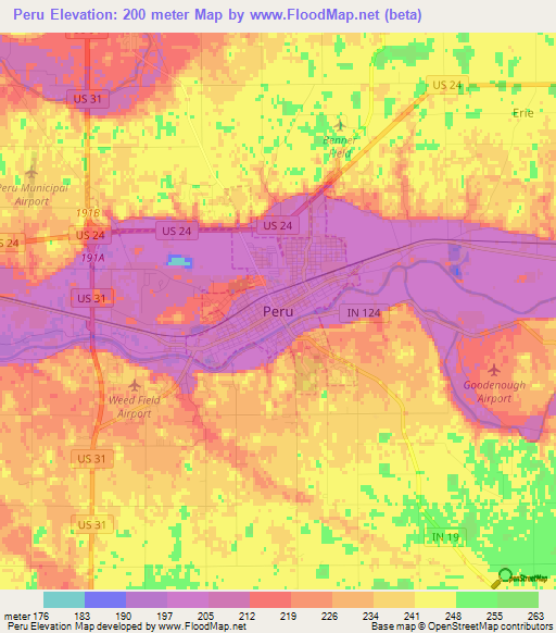 Peru,US Elevation Map