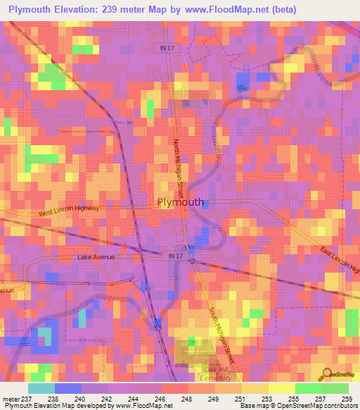 Plymouth,US Elevation Map