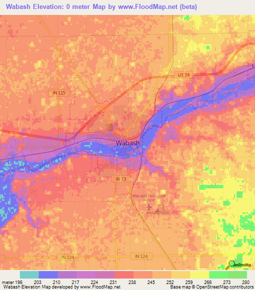 Wabash,US Elevation Map